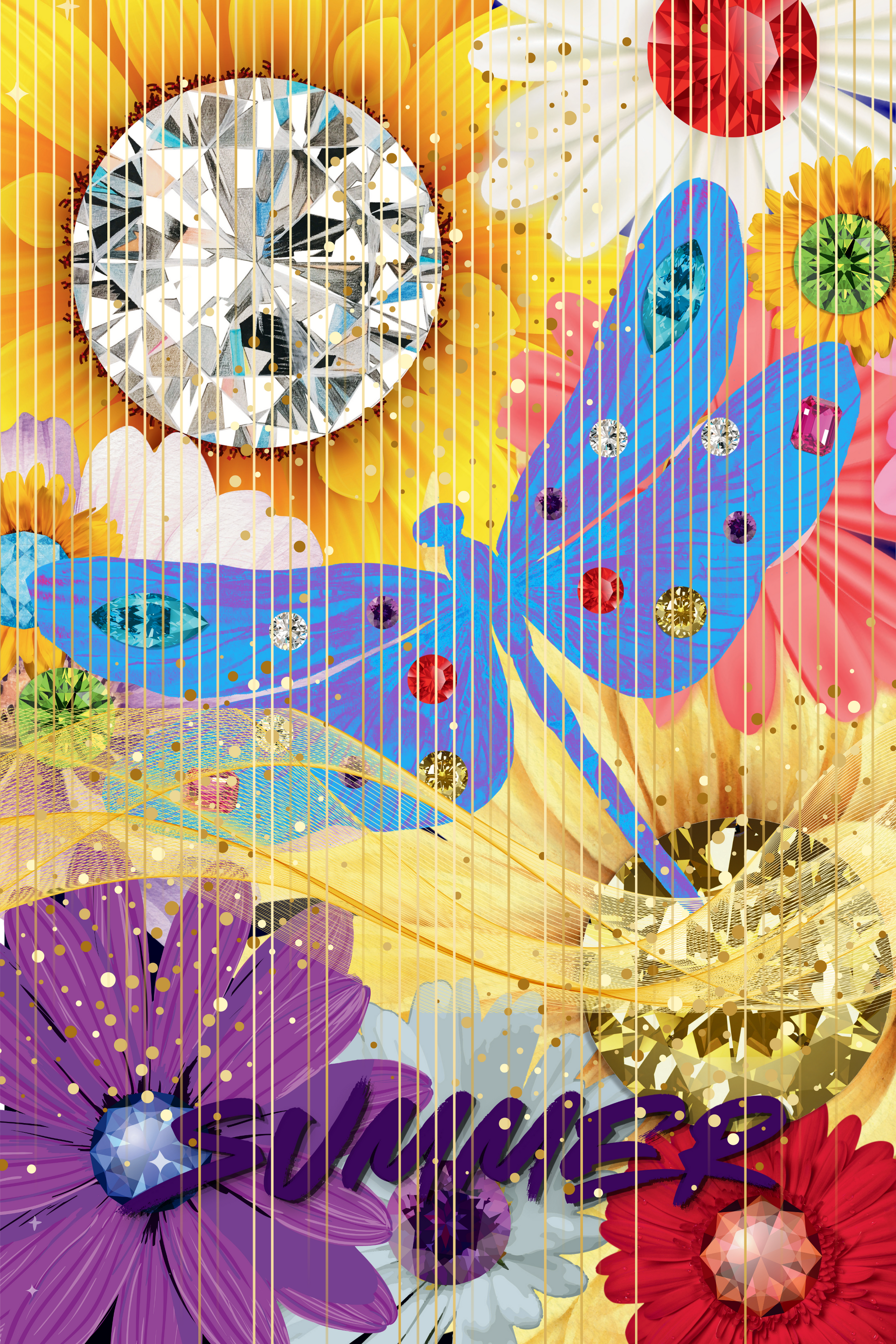 Summer sparkly dragonfly wall art print with shimmering wings and vibrant seasonal colors, instant digital download